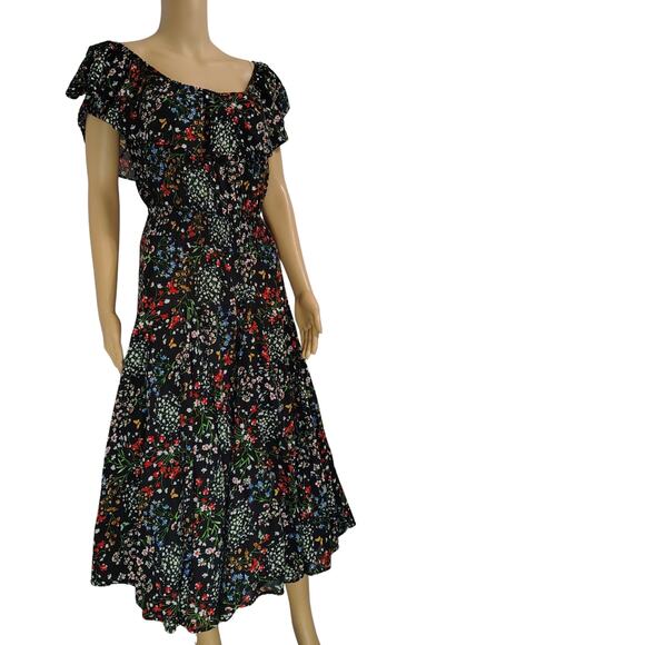 Chelsea & Theodore Floral Peasant Fit Flare Maxi Sundress Smocked Waist Size M - Picture 2 of 8